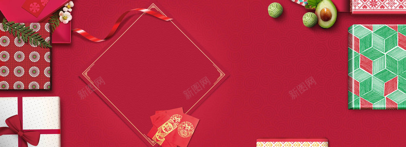 春节大气简约红色淘宝海报背景背景