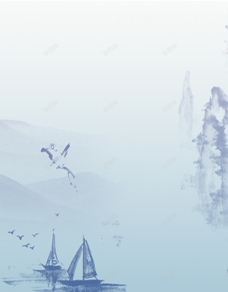 水墨画山水APP背景psd设计背景_88icon https://88icon.com H5 H5背景 h5 中国风 山水 帆船 手机APP界面背景 水墨画