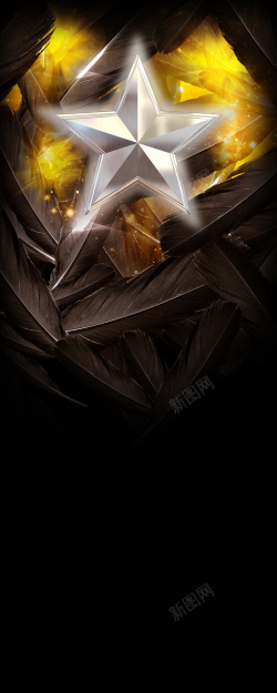 金色和黑色羽毛黑色招聘展架背景高清图片