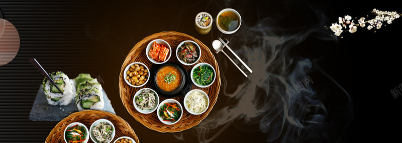 美食韩国料理黑色背景背景
