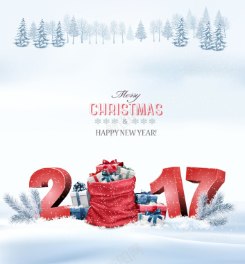 2017圣诞节雪景礼盒背景矢量图背景