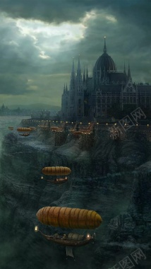 灰色科幻城堡风景H5背景背景