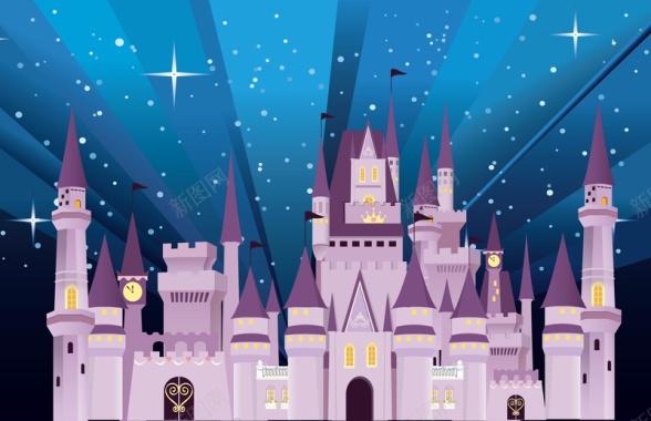 矢量梦幻手绘卡通童话城堡背景背景