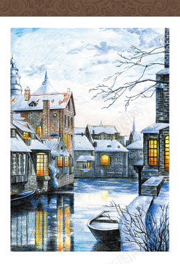 冬季城市油画新年挂历海报背景模板背景