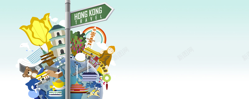 香港回归21周年庆卡通banner海报背景