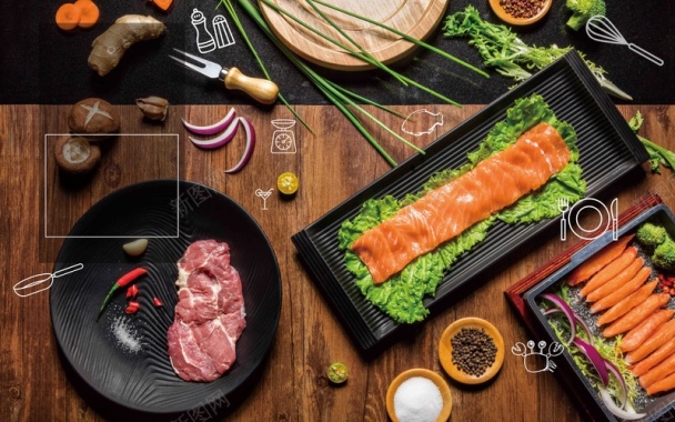 日本美食三文鱼海报背景模板背景