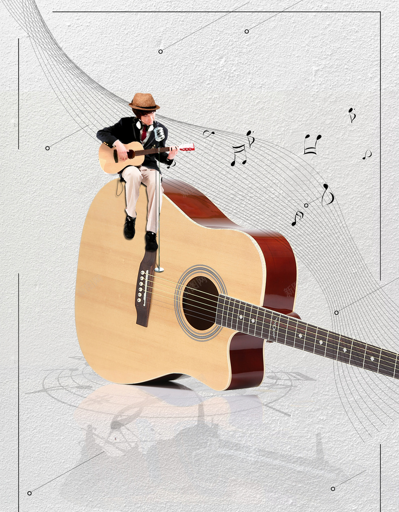 清新大学社团吉他招新海报psd设计背景_88icon https://88icon.com 吉他 大学 开学季 招新 海报 清新 社团 音符