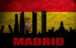 马德里剪影西班牙国旗高清图片