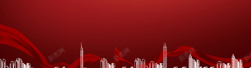 年会总结红色丝绸城市背景banner背景