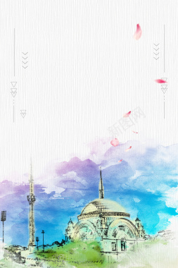 水彩画土耳其风光旅游海报背景背景