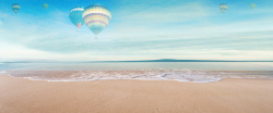 初夏度假初夏海边度假梦幻热气球蓝色背景高清图片