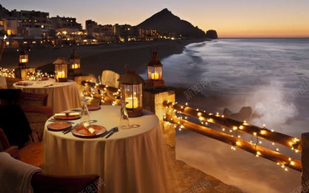 户外浪漫海边晚餐背景