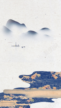 中式庭院复古简约海报背景图背景