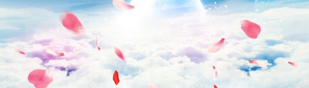 云层上的红色花瓣海报背景背景