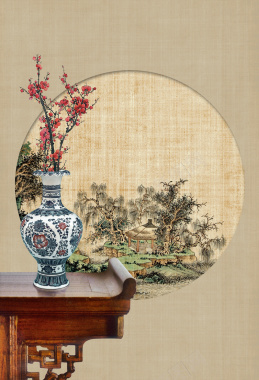 中国风水墨画淡雅传统古韵平面广告背景