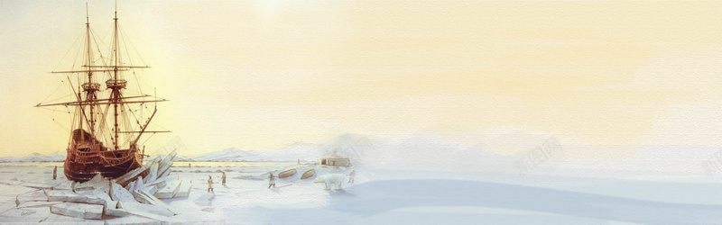 冰河船帆落日背景背景