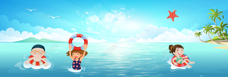 夏天卡通海水清凉游泳蓝色背景背景