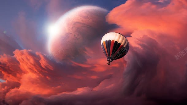 红色云层漂亮的氢气球背景