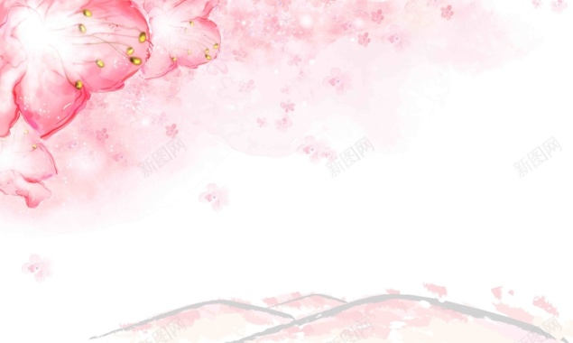 最美樱花手绘海报背景模板背景