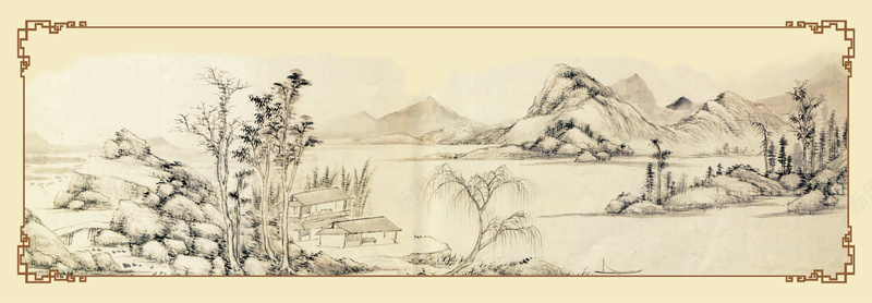 山水画中国风古典书画海报背景背景