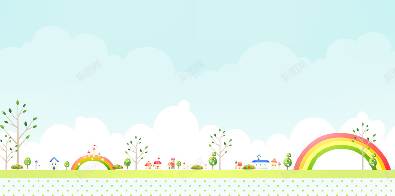蓝色简约卡通云朵彩虹H5背景psd设计背景_88icon https://88icon.com H5背景 卡通 彩虹 树木 白云 简约 蓝色 路面