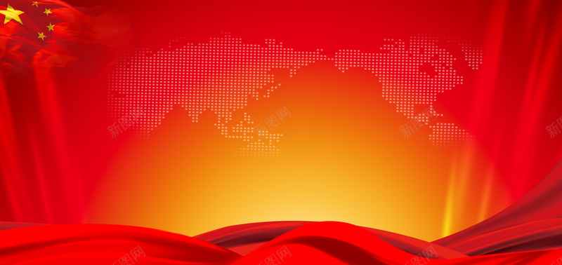 中国风地图绸带红色背景背景
