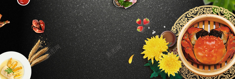 香辣蟹促销季渐变黑色bannerpsd设计背景_88icon https://88icon.com 中秋促销 买一送一 团购 大闸蟹 月亮 活动 礼券 礼盒 螃蟹 蟹礼 香辣蟹