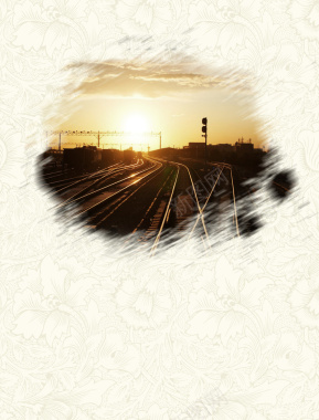中国风老照片铁路夕阳背景