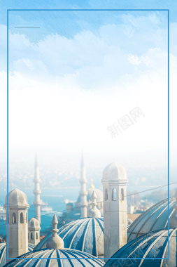 大气蓝色土耳其旅行海报背景背景