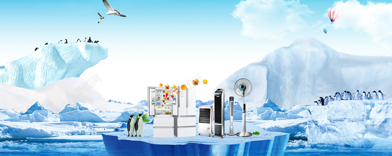 清爽夏季电器促销冰块蓝色背景背景