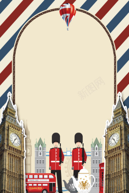 英伦风国外旅游旅行手绘卡通海报背景图背景