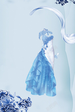 老上海古风灯蓝色梅花创意中式旗袍海报背景高清图片