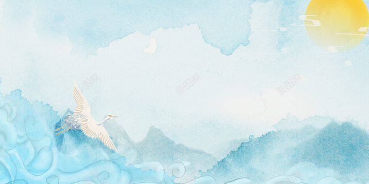 中国风淡蓝色仙鹤天空背景背景