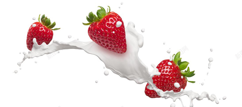 新鲜的草莓和飞溅的牛奶背景