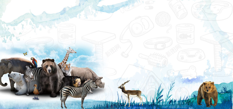 创意世界动物日蓝色水彩bannerpsd设计背景_88icon https://88icon.com 世界动物日 保护动物 创意 大象 斑马 水彩 蓝色 鹿