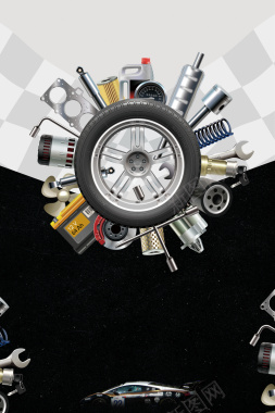 创意轮胎修理工具汽车维修海报背景背景