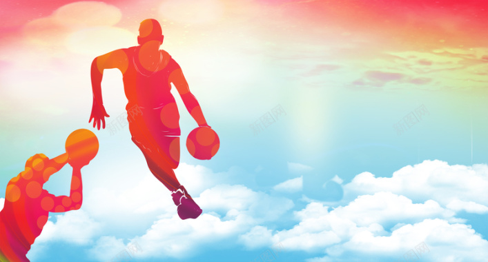 彩色篮球人物海报背景