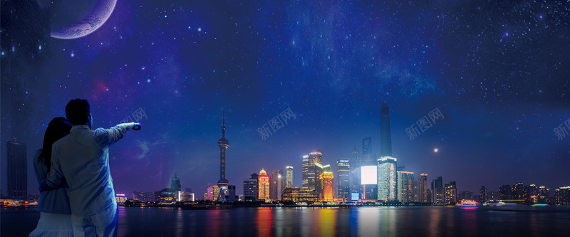 情侣上海江边夜景背景