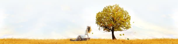 秋季一棵树和女孩jpg设计背景_88icon https://88icon.com 女孩 秋季