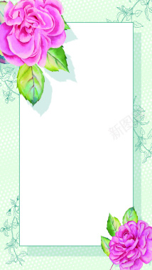 清新绿色印花质感粉色花卉白色方框背景