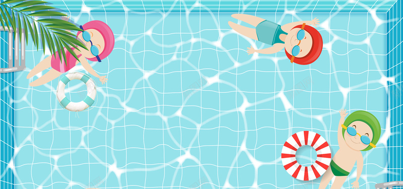 游泳池卡通童趣水面蓝色背景背景