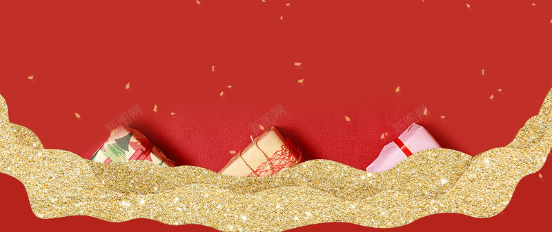 圣诞节礼物礼盒红色banner背景