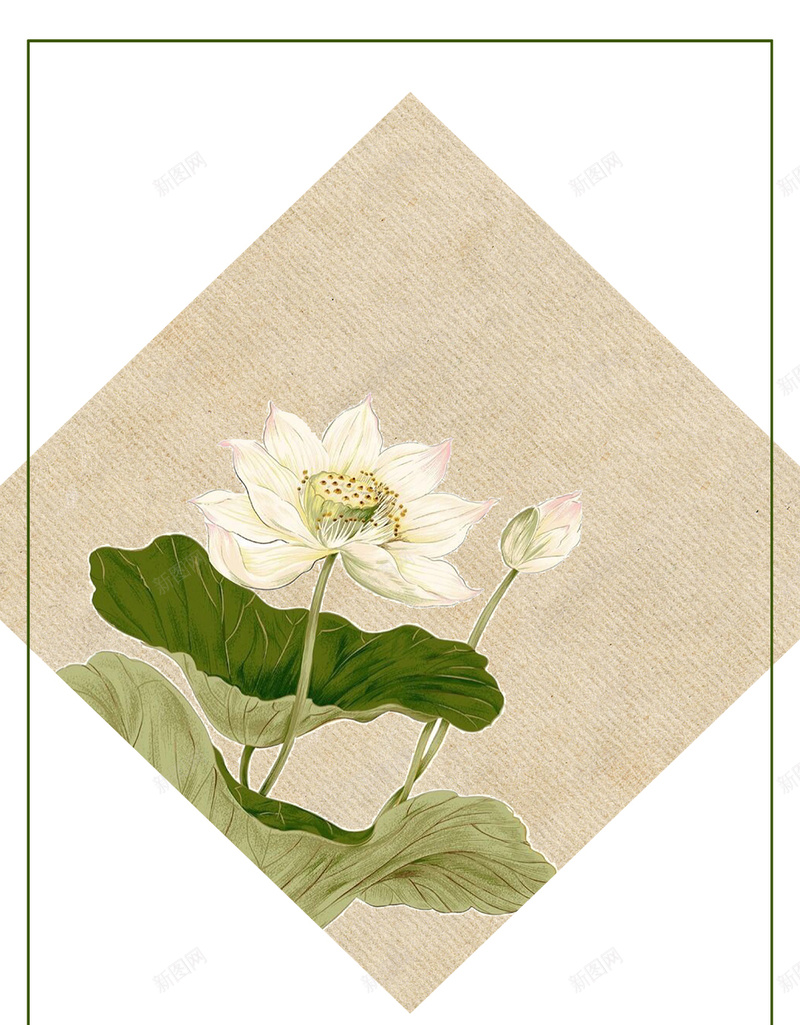 古风工笔画花叶背景图jpg设计背景_88icon https://88icon.com 中国风 做旧背景图 古风 圆形构图背景图 宣纸纸纹 工笔画花 泛黄宣纸 花蝶 荷花 菱形构图背景图