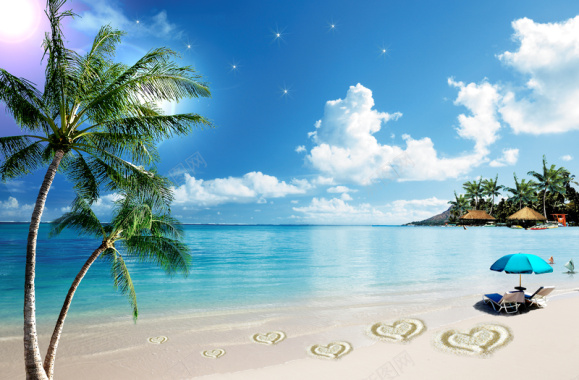 三亚蓝天海水沙滩椰树旅游海报背景背景