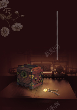 古典木盒暗红色背景背景