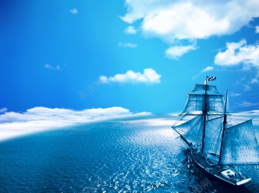 蓝天海水帆船海报背景模板背景