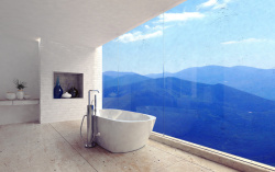 观景豪宅家居景观台浴室浴缸海报背景高清图片
