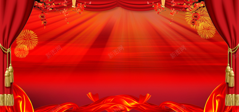 红色中式儿童节舞台背景背景