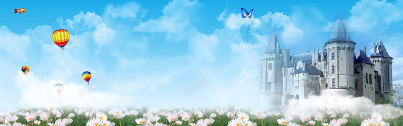 城堡banner创意psd_88icon https://88icon.com 城堡 摄影 气球 海报banner 风景 鲜花