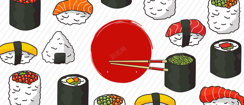 日式寿司店广告详情页手绘矢量背景背景